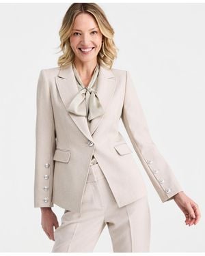 Tahari Twill Peak Lapel One-button Blazer - Natural
