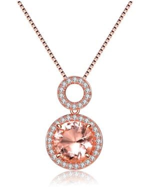 Genevive Jewelry Sterling Silver Overlay Champagne Cubic Zirconia Double O Necklace - Pink