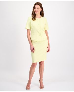 Le Suit Short-sleeve Four-button 2 Piece Skirt Suit - Yellow