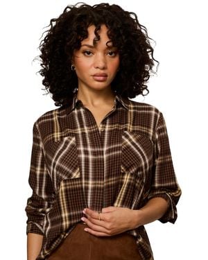 Sanctuary Long-sleeve Plaid Button-up Shirt - Blue