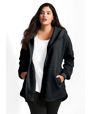 Avenue Plus Size Weekender Hooded Fleece Jacket - Black