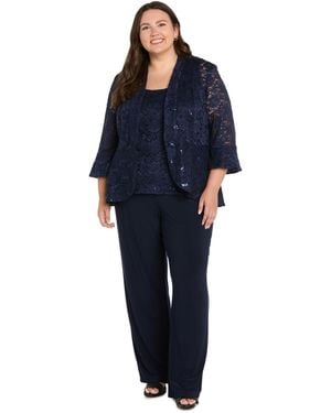 R & M Richards Plus Size Sequin Lace Wide-leg Jacket - Blue