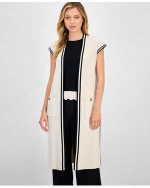 Tahari Ribbed Pocket-front Cardigan Sweater - Blue