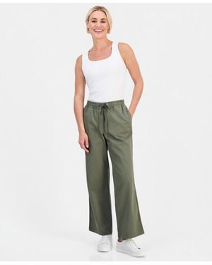 Style & Co. Petite Twill-tape Wide-leg Pull-on Pants - Green