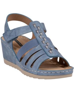 Gc Shoes Yuna Strappy Round Toe Wedge Sandals - Blue