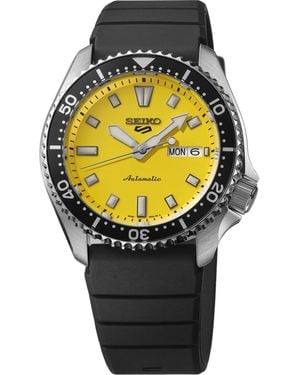 Seiko 5 Sports Black Silicone Strap Watch - Metallic