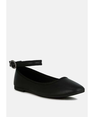 LONDON RAG Danseur Ankle Strap Detail Ballet Flats - Black