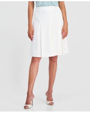 Kasper Petite Pleated Flare Midi Skirt - White