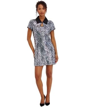 Kensie Sequin Collared Mini Dress - Blue