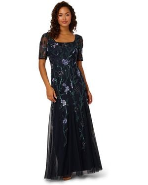 Adrianna Papell Square-neck Beaded Mesh Gown - Black