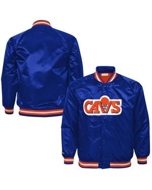 Mitchell & Ness Big Boys And Girls Cleveland Cavaliers Hardwood Classics Satin Raglan Full-snap Jacket - Blue