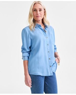 Style & Co. Chambray Perfect Button-up Shirt - Blue