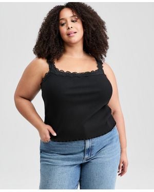 And Now This Plus Size Lace-trim Ribbed Tank - Black