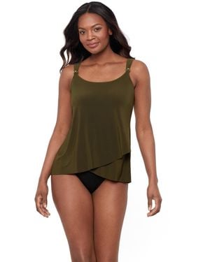 Miraclesuit Dd Cup Razzle Dazzle Underwire Asymmetrical Tankini Top - Green