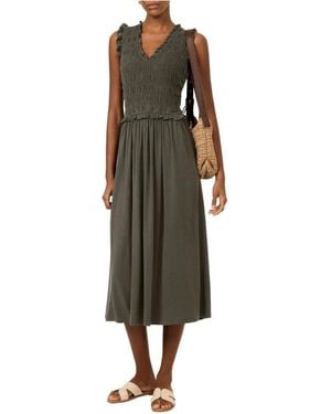 Mint Velvet Shirred Ruffle Midi Dress - Green