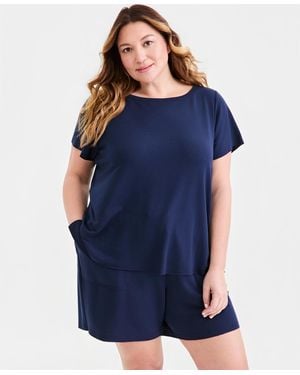Style & Co. Plus Size Luxlounge French Terry Short-sleeve Top - Blue