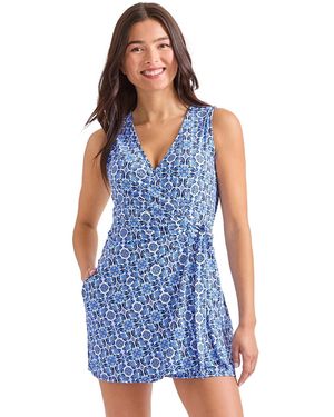 Tommy Bahama Printed Surplice-neck Wrap Romper - Blue