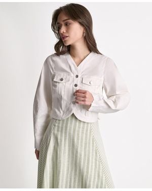 BCBGMAXAZRIA V-neck Tulip Hem Cropped Jacket - Natural