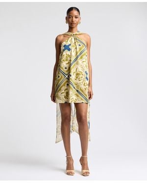 Avec Les Filles Halter Scarf Print Swing Mini Dress - Metallic