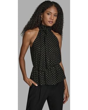 BCBGMAXAZRIA Polka Dot Print Halter Neck Blouse - Black