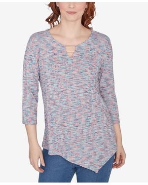 Ruby Rd. Petite Scoop Neck Spacedye Knit Top - Blue