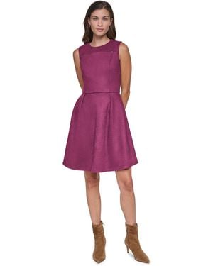 Halston Crew Neck Fit & Flare Dress - Purple