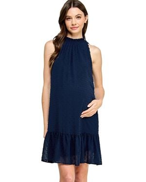 Hello Miss Maternity Swiss Dot Mock Neck Dress - Blue