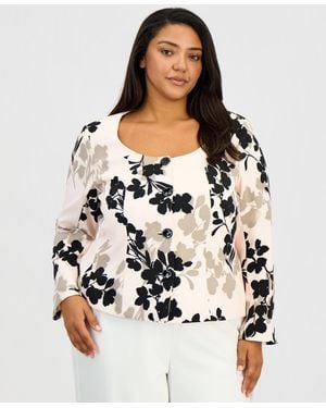 Anne Klein Plus Size Printed Scoop-neck Jacket - Multicolor