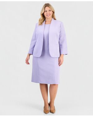 Le Suit Plus Size Jacquard Open-front Jacket 2 Piece Dress Suit - Purple