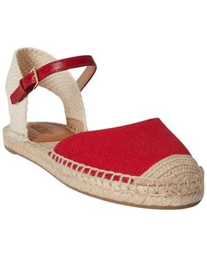 Ralph Lauren Robby Canvas Espadrille Ankle Strap Flats - Red