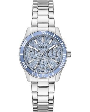 Guess Silver-tone Stainless Steel Multi-function Watch - Blue