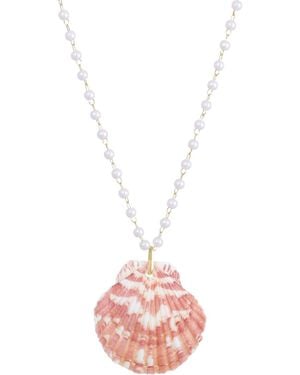 Adornia Gold Pearl Shell Rosary Necklace - Pink