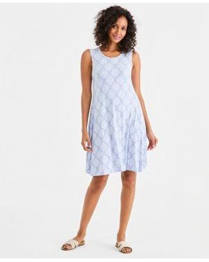 Style & Co. Style Co Printed Sleeveless Knit Dress Macys Exclusive - Blue