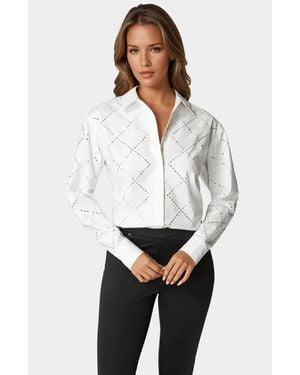 Bebe Rhinestone Long Sleeve Blouse - White