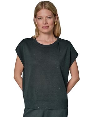 Donna Karan Crewneck Cap-sleeve Sweater - Multicolor