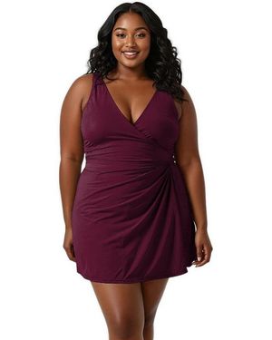 Calypsa Alana Wrap-style Swim Dress With Hidden Bottoms And Adjustable Straps - Red