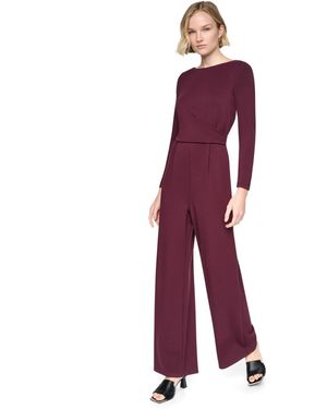 DKNY Long Sleeve Boat Neck Twist-front Straight-leg Jumpsuit - Purple