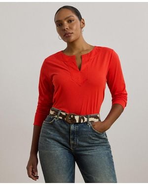 Ralph Lauren Plus Size Cotton Jersey Three-quarter-sleeve Tunic - Red