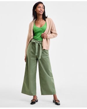 On 34th High-rise Belted Cropped Wide-leg Pants - Green