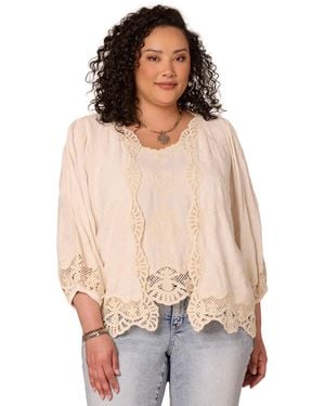 Democracy Plus Size Open-front Crochet Crop Jacket - Natural