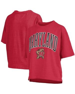 Pressbox Maryland Terrapins Nelson Arch Over Logo Waist Length Oversized Slub T-shirt - Red