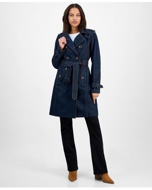 Steve Madden Double-breasted Denim Trench Coat - Blue