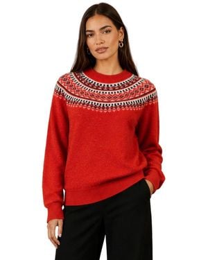 Yumi' Relaxed Fairisle Sweater - Red