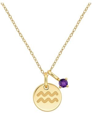 Macy's Amethyst Aquarius Zodiac Round Pendant Necklace (1/8 Ct. T.w. - Metallic