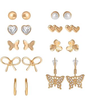 Jessica Simpson Tone Bow, Butterfly & Pearl Stud & Hoop Earring Set, 12 Pairs - Metallic