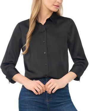 Cece 3/4-sleeve Satin Button-down Blouse - Gray