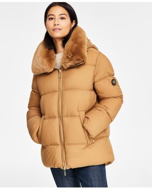 Michael Kors Michael Faux-fur-collar Hooded Puffer Coat - Natural