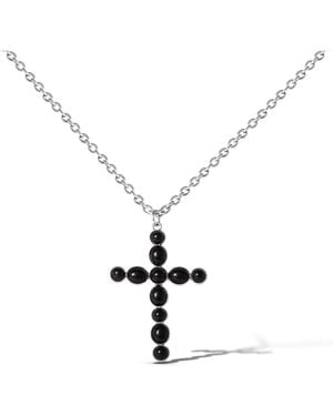 Jessica Simpson Ox Silver Black Cross Necklace - White