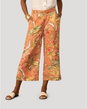 Cable & Gauge Printed Linen Blend Pull On Crop Pant - Orange