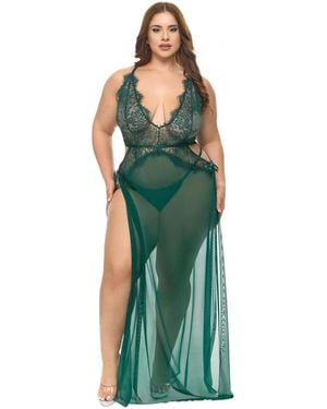 Oh La La Cheri Plus Cami Sheer Lace Lingerie Gown - Green